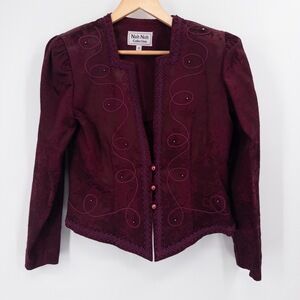 VTG Whimsigoth Nah Nah Burgundy Brocade Jacket Top Sz 12 Witchy Victorian‎ Goth